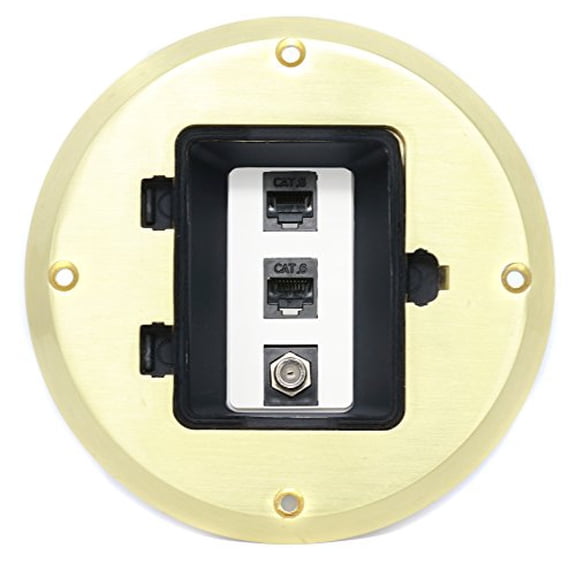 RiteAV 2 Port Cat6 Ethernet 1 Port Coax Cable TV Floor Box - Gold