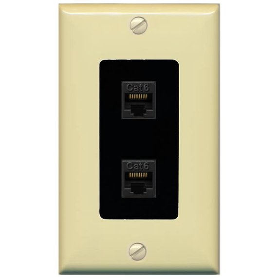RiteAV 2 Port Cat6 Ethernet Wall Plate - 1 Gang [Ivory/Black] - Walmart.com