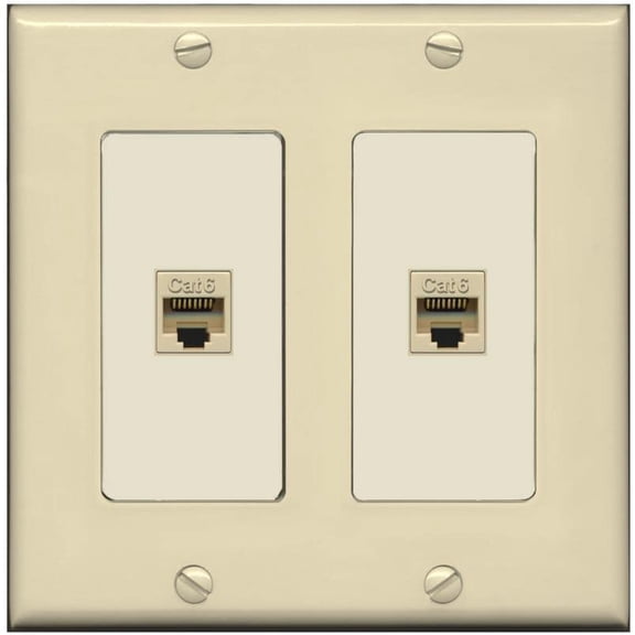 RiteAV 2 Port Cat6 Ethernet Wall Plate - 2 Gang [Ivory/Light-Almond]