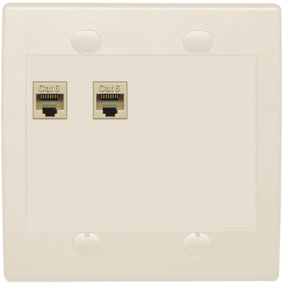 RiteAV 2 Port Cat6 Ethernet Wall Plate - Flat 2 Gang [Light Almond]