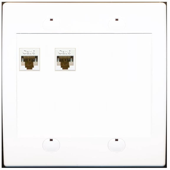 RiteAV 2 Port Cat6 Ethernet Wall Plate - Flat 2 Gang [White/White]