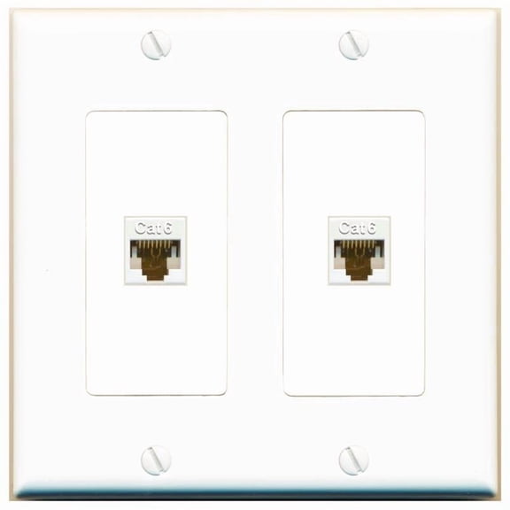 RiteAV - 2 Port Cat6 Ethernet Wall Plate Jack Female-Female - 2 Gang [Eggshell White]