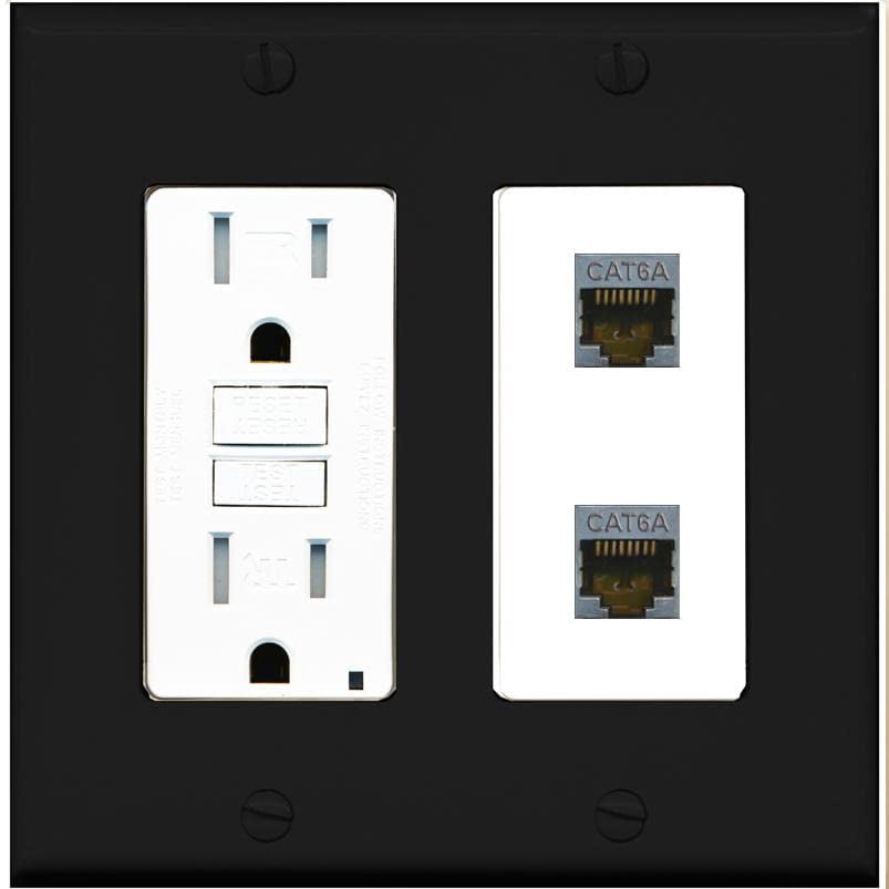 RiteAV 2 Port Cat6A Wall Plate - GFCI Outlet [Black/White]
