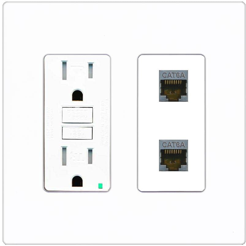 RiteAV 2 Port Cat6A Wall Plate - GFCI Outlet [Screwless White]