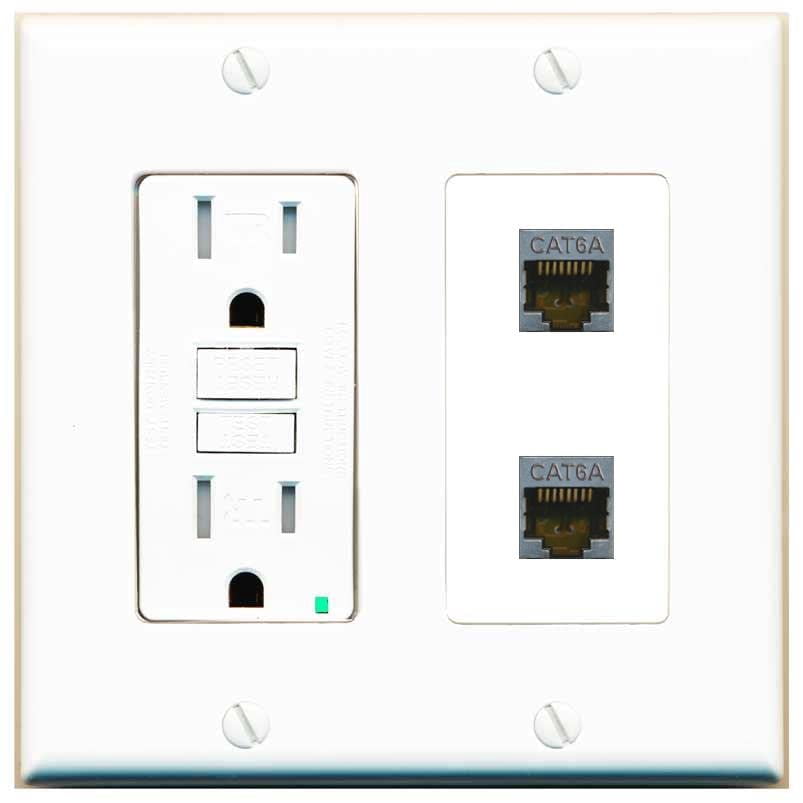 RiteAV 2 Port Cat6A Wall Plate - GFCI Outlet [White]