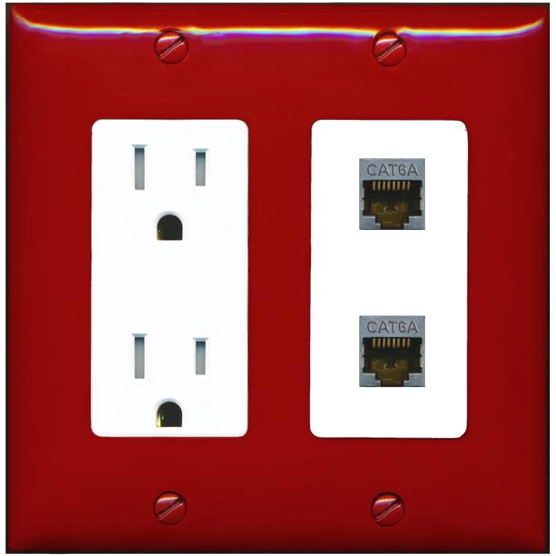 RiteAV 2 Port Cat6A Wall Plate - Tamper-Resistant Outlet [Red/White]