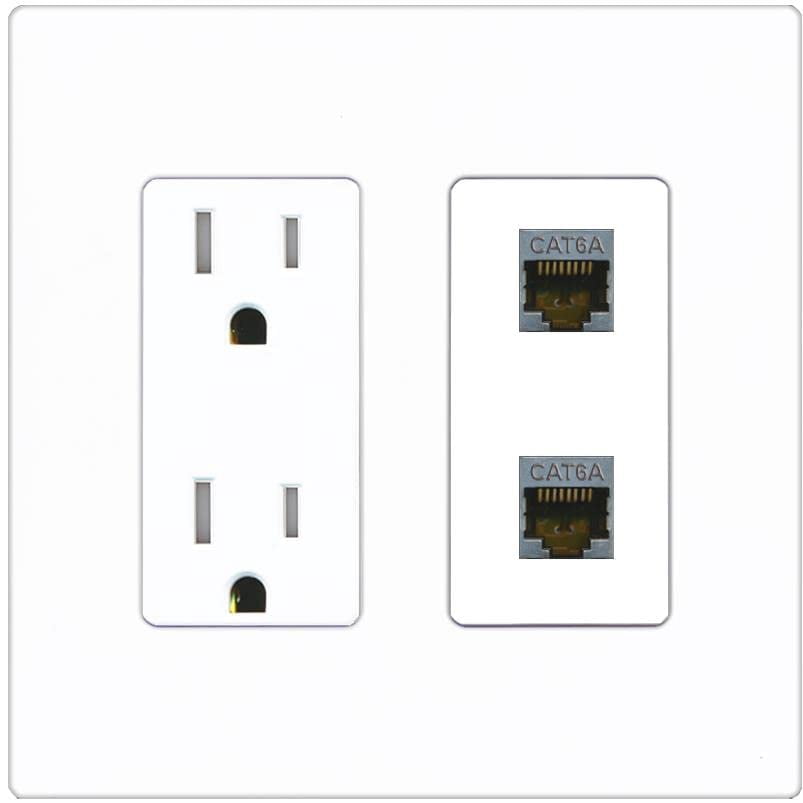 RiteAV 2 Port Cat6A Wall Plate - Tamper-Resistant Outlet [Screwless White]