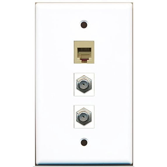 RiteAV - 2 Port Coax Cable TV- F-Type and 1 Port Phone RJ11 RJ12 Beige Wall Plate