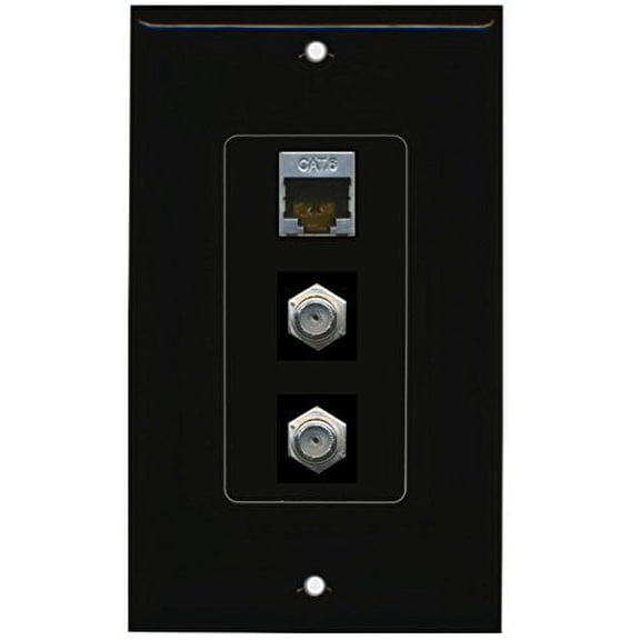 RiteAV - 2 Port Coax Cable TV- F-Type and 1 Port Shielded Cat6 Ethernet Decorative Wall Plate - Black