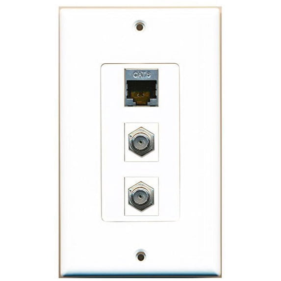 RiteAV - 2 Port Coax Cable TV- F-Type and 1 Port Shielded Cat6 Ethernet White Decorative Wall Plate