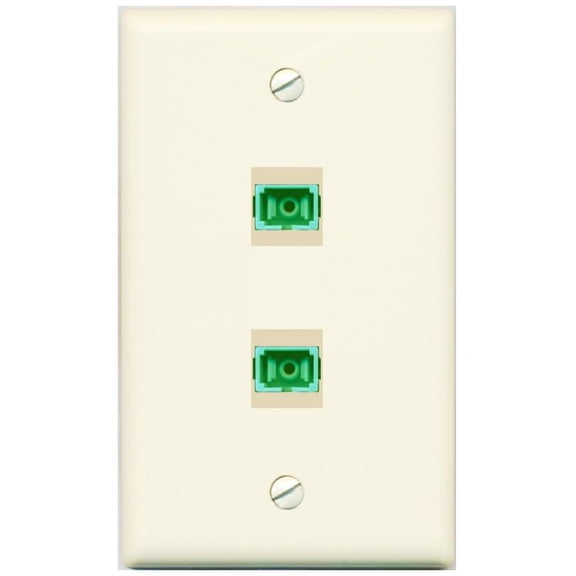 RiteAV 2 Port Fiber Optic Coupler Jack SC Simplex Singlemode APC Wall Plate - Flat Style [Light-Almond]