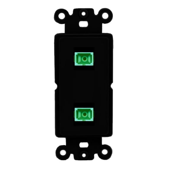 RiteAV 2 Port Fiber Optic Coupler Jack SC Simplex Singlemode APC Wall Plate - Rocker Black/Black
