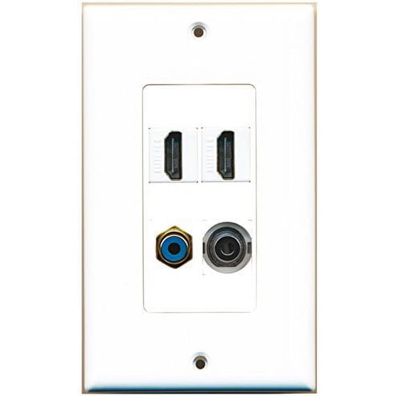 RiteAV - 2 Port HDMI 1 Port RCA Blue 1 Port 3.5mm Wall Plate Decorative