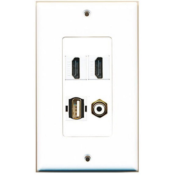RiteAV - 2 Port HDMI 1 Port RCA White 1 Port USB A-A Wall Plate Decorative