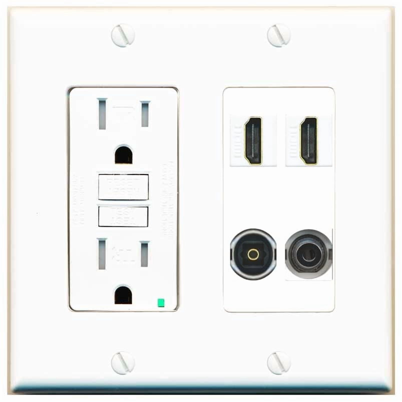 RiteAV 2 Port HDMI 1 Toslink 3.5mm Jack Wall Plate - GFCI Outlet [White]