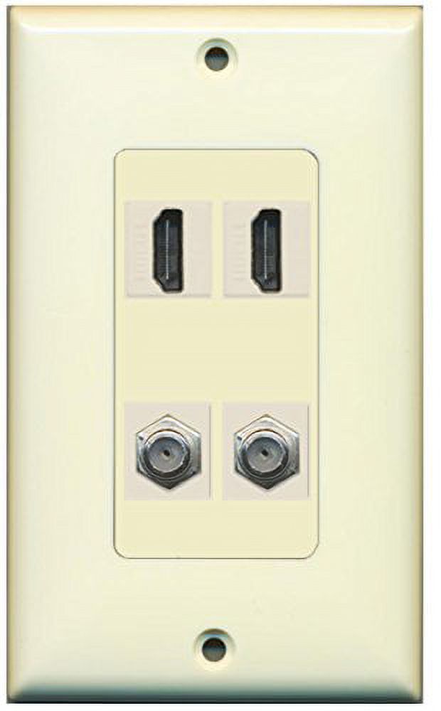 RiteAV 2 Port HDMI 2 Port Coax Cable TV FType Decorative Wall Plate Light Almond