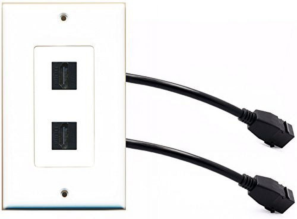 RiteAV - 2 Port HDMI Wall Plate Decorative Female to Female White with Pigtail Extension Dongle