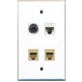 thumbnail image 1 of RiteAV - 2 Port Phone RJ11 RJ12 Beige 1 Port 3.5mm 1 Port Cat5e Ethernet White Wall Plate, 1 of 1