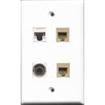 thumbnail image 1 of RiteAV - 2 Port Phone RJ11 RJ12 Beige and 1 Port 3.5mm and 1 Port Cat5e Ethernet White Wall Plate, 1 of 1