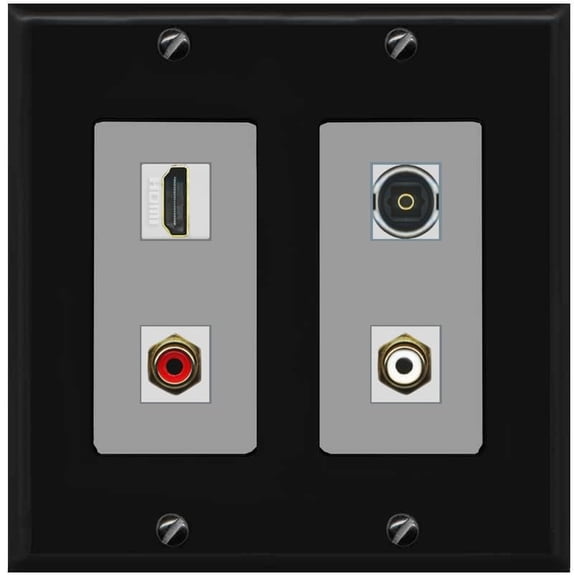 RiteAV 2 Port RCA (Red-White) 1 HDMI Toslink-Optical Wall Plate - 2 Gang [Black/Gray]