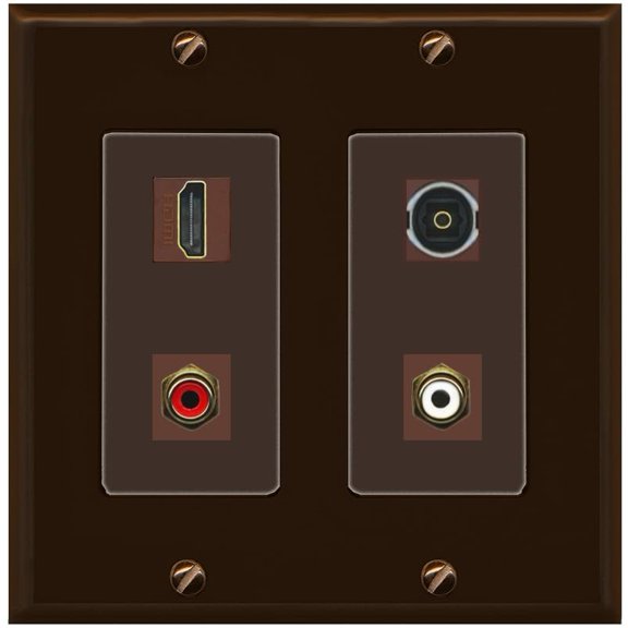 RiteAV 2 Port RCA (Red-White) 1 HDMI Toslink-Optical Wall Plate - 2 Gang [Brown/Brown]
