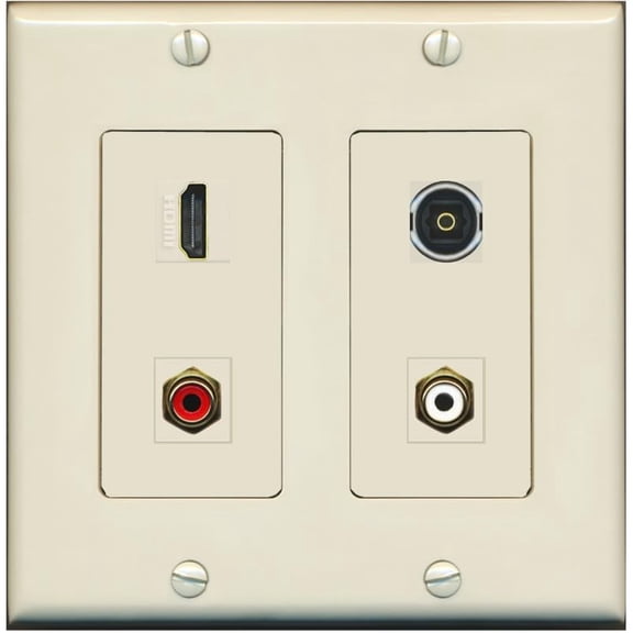RiteAV 2 Port RCA (Red-White) 1 HDMI Toslink-Optical Wall Plate - 2 Gang [Light-Almond]