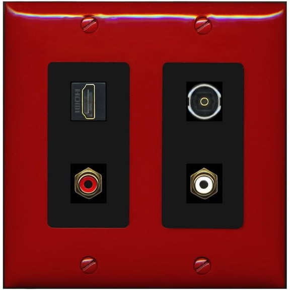 RiteAV 2 Port RCA (Red-White) 1 HDMI Toslink-Optical Wall Plate - 2 Gang [Red/Black]