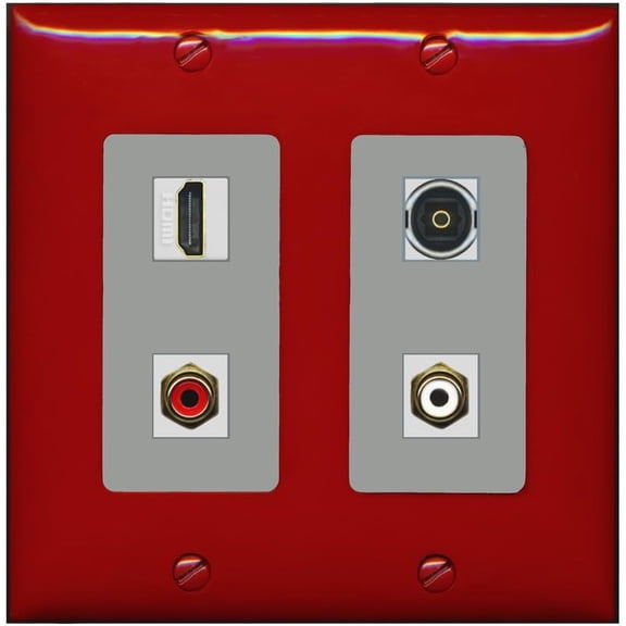 RiteAV 2 Port RCA (Red-White) 1 HDMI Toslink-Optical Wall Plate - 2 Gang [Red/Gray]