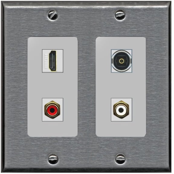 RiteAV 2 Port RCA (Red-White) 1 HDMI Toslink-Optical Wall Plate - 2 Gang [Stainless/Gray]