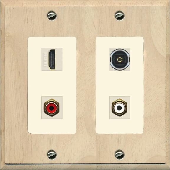 RiteAV 2 Port RCA (Red-White) 1 HDMI Toslink-Optical Wall Plate - 2 Gang [Wood/Light-Almond]