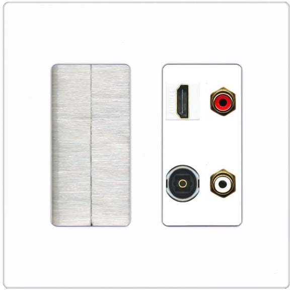 RiteAV 2 Port RCA (Red-White) 1 HDMI Toslink-Optical Wall Plate - Brush [Screwless White]