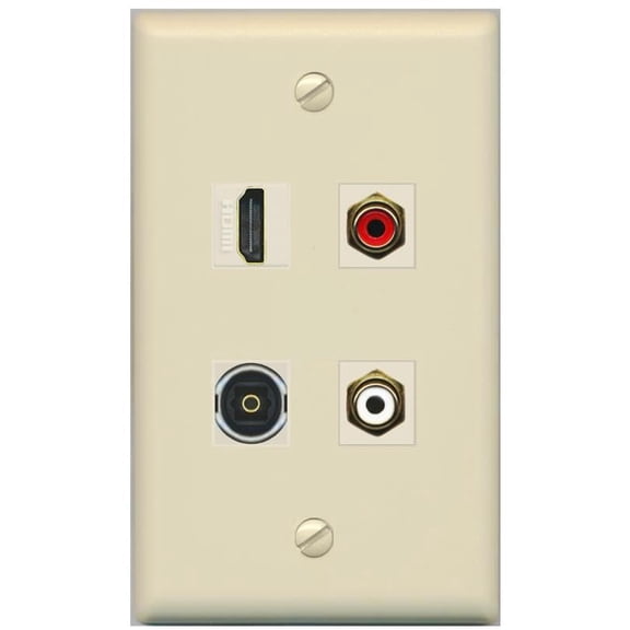 RiteAV 2 Port RCA (Red-White) 1 HDMI Toslink-Optical Wall Plate - Flat Style [Ivory/Ivory]