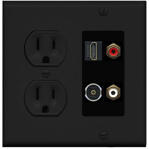 RiteAV 2 Port RCA (Red-White) 1 HDMI Toslink-Optical Wall Plate - Round Outlet [Black/Black]