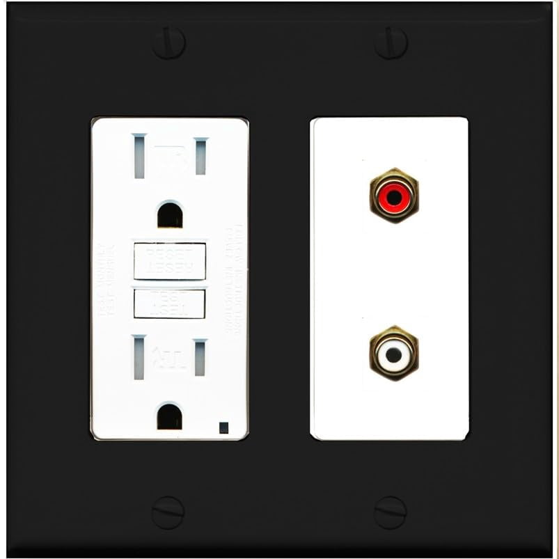 RiteAV 2 Port RCA (Red-White) Wall Plate - GFCI Outlet [Black/White]