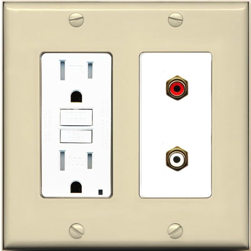 RiteAV 2 Port RCA (Red-White) Wall Plate - GFCI Outlet [Ivory/White]