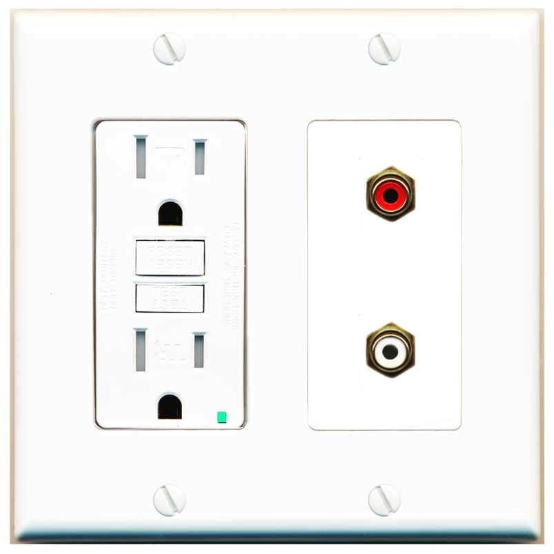 RiteAV 2 Port RCA (Red-White) Wall Plate - GFCI Outlet [White]