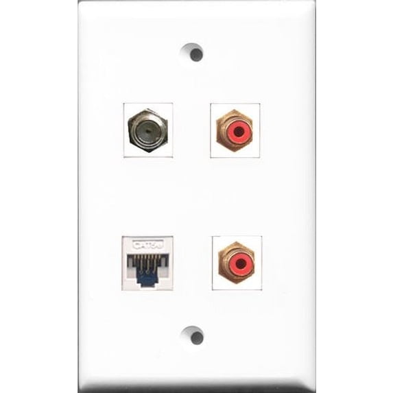 RiteAV - 2 Port RCA Red and 1 Port Coax Cable TV- F-Type and 1 Port Cat5e Ethernet White Wall Plate