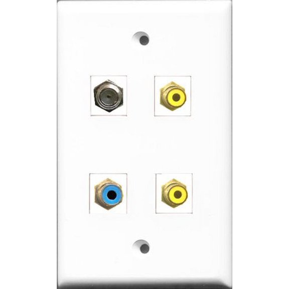 RiteAV - 2 Port RCA Yellow and 1 Port RCA Blue and 1 Port Coax Cable TV- F-Type Wall Plate
