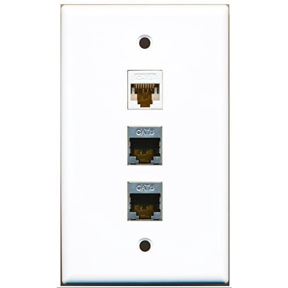 RiteAV - 2 Port Shielded Cat6 Ethernet and 1 Port Cat6 Ethernet White Wall Plate