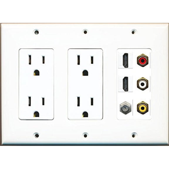 RiteAV 2 Power Outlet 2 HDMI Coax RCA Composite Video Stereo Wall Plate White