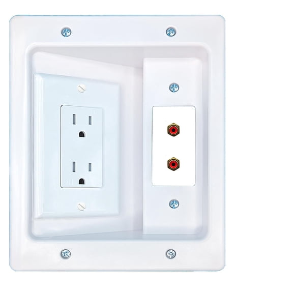 RiteAV 2 RCA-RED Recessed Wall Plate Cable Concealer Management Kit with Power Outlet Hides Cords and Cables