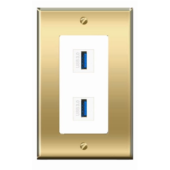 RiteAV 2 USB-3 Wall Plate Decorative [Brass/White]