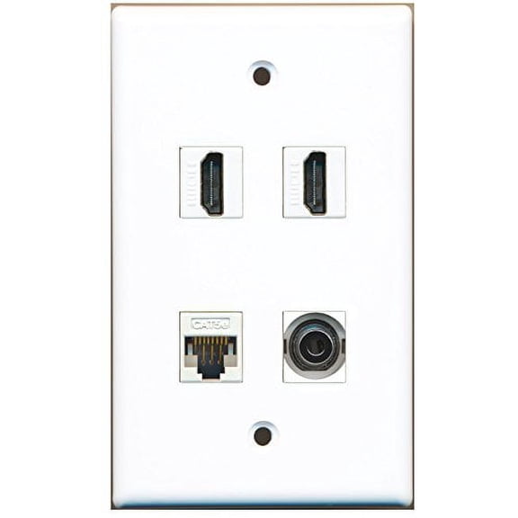 RiteAV - 2 x HDMI 1 x Cat5e Ethernet and 1 x 3.5mm Audio Port Wall Plate White