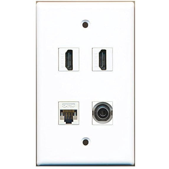 RiteAV - 2 x HDMI 1 x Cat5e Ethernet and 1 x 3.5mm Audio Port Wall Plate White
