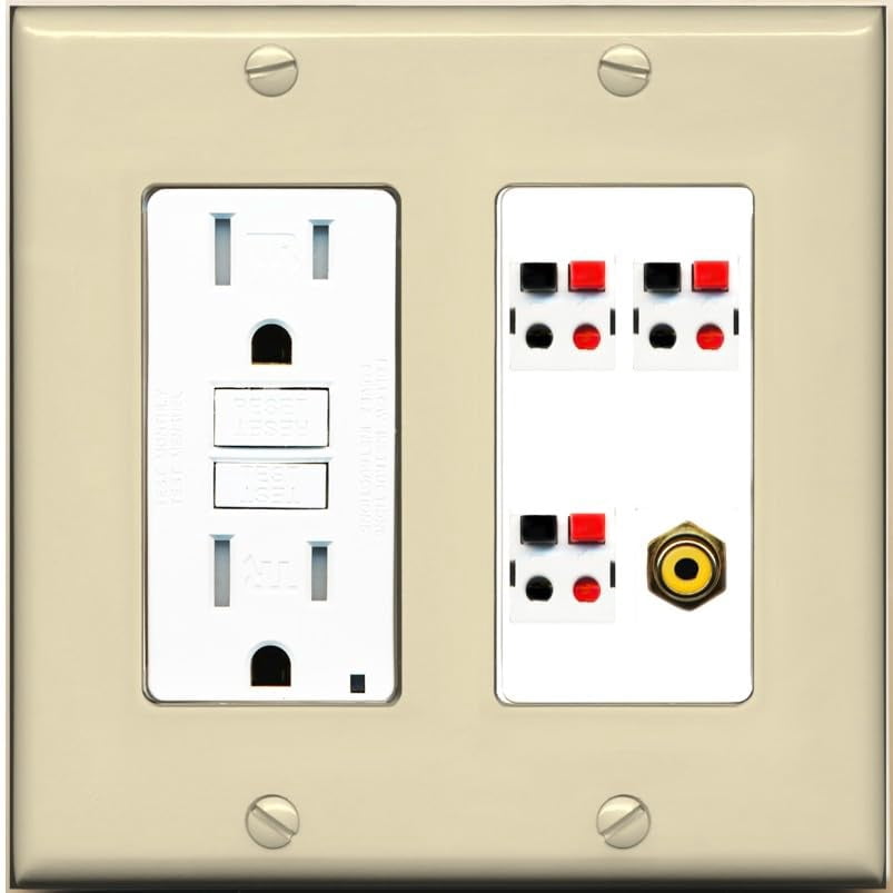 RiteAV 3.1 Speaker Female-Female Wall Plate with 1 x RCA for Subwoofer - GFCI Outlet [Ivory/White]