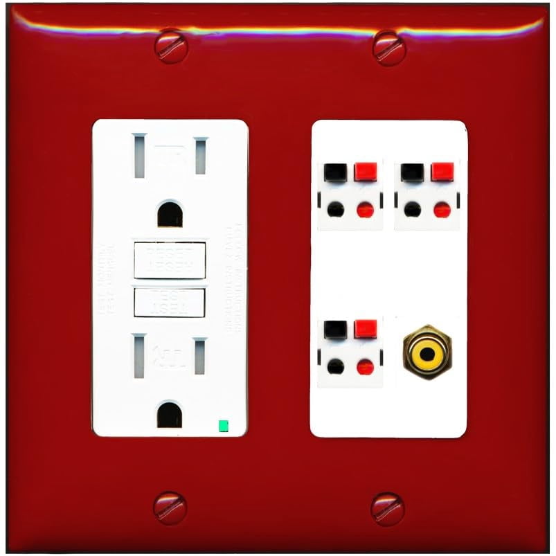 RiteAV 3.1 Speaker Female-Female Wall Plate with 1 x RCA for Subwoofer - GFCI Outlet [Red/White]