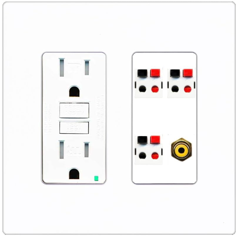 RiteAV 3.1 Speaker Female-Female Wall Plate with 1 x RCA for Subwoofer - GFCI Outlet [Screwless White]