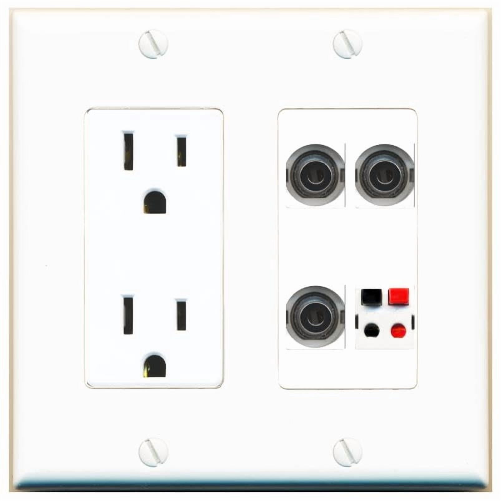 RiteAV 3 3.5mm Speaker Wall Plate with 15A Power Outlet [White]