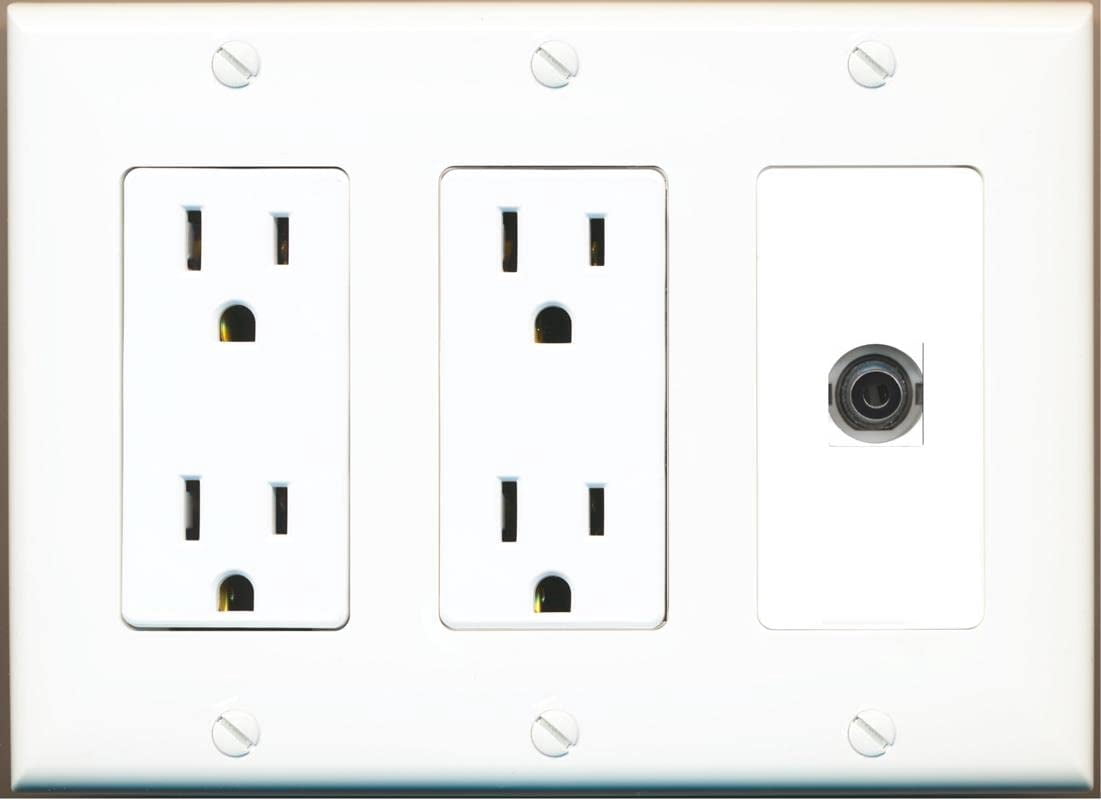 RiteAV 3.5MM Wall Plate with Dual 15A Power Outlets