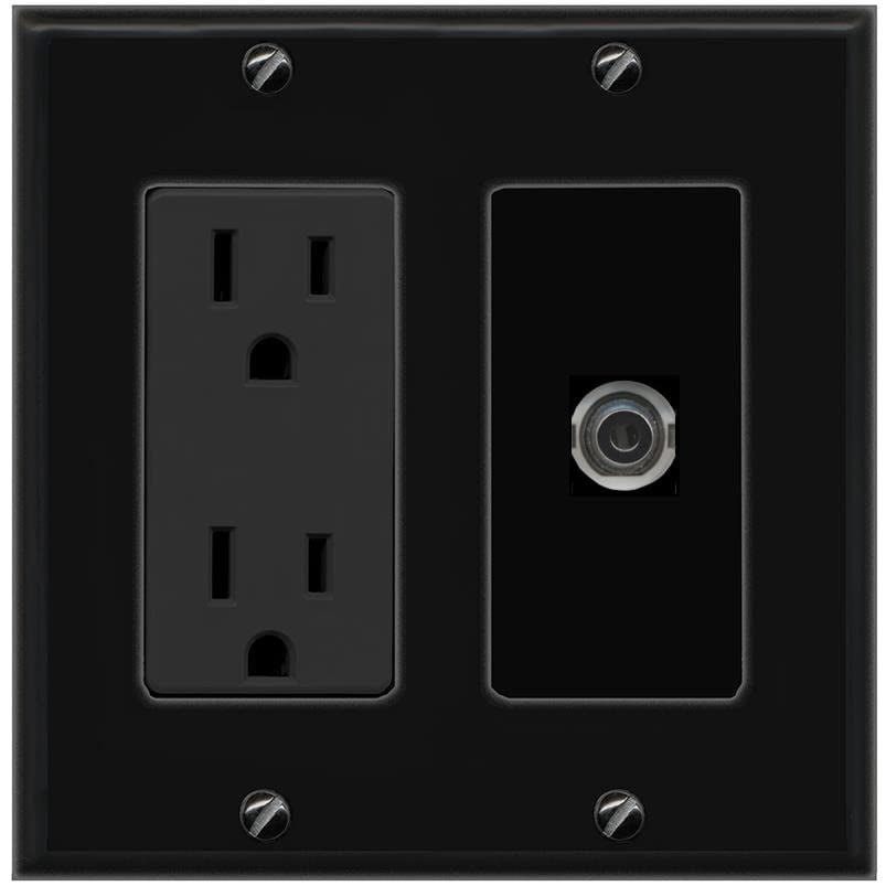 RiteAV 3.5MM Wall Plate with Power Outlet [Black]